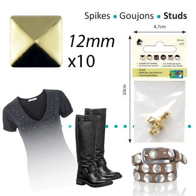 Studs square 12x12mm x10 gold