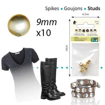 Studs round 9mm x10 gold