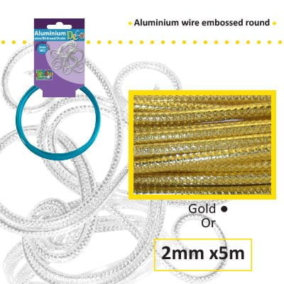 Aluminiumdraad embossed round 2mm 5m gold