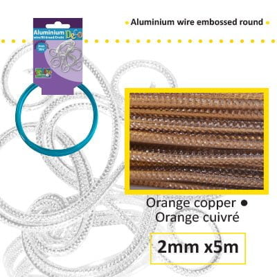 Aluminiumdraad embossed round 2mm 5m orange copper