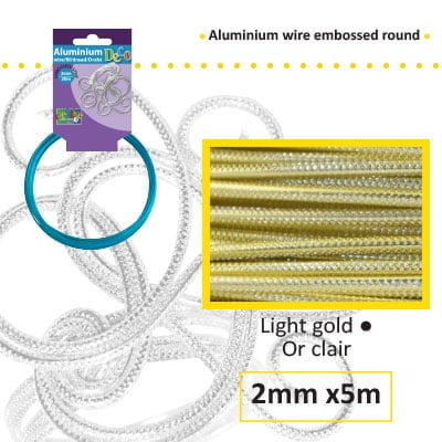 Aluminiumdraad embossed round 2mm 5m light gold