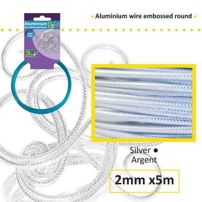 Aluminiumdraad embossed round 2mm 5m silver