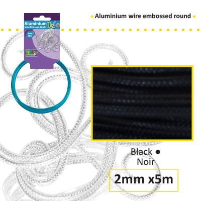 Aluminium draad embossed round 2mm 5m black