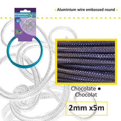 Aluminiumdraad embossed round 2mm 5m chocolate