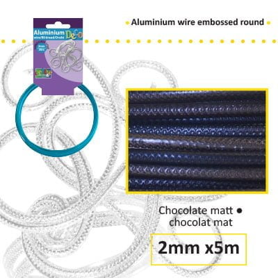 Aluminiumdraad embossed round 2mm 5m chocolate mat
