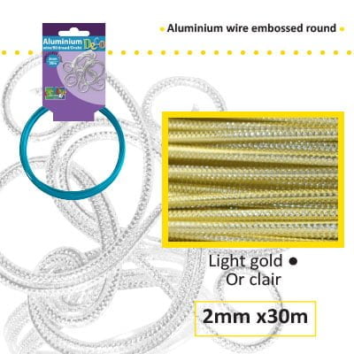 Aluminiumdraad embossed rond 2mm 500g (60m) lichtgoud