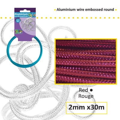 Aluminiumdraad embossed rond 2mm 500g (60m) rood