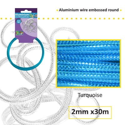 Aluminiumdraad embossed rond 2mm 500g (60m) turquoise