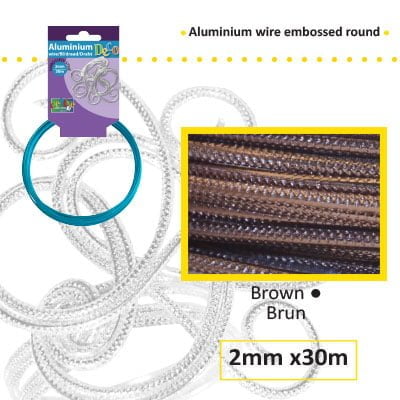Aluminiumdraad embossed rond 2mm 500g (60m) brown