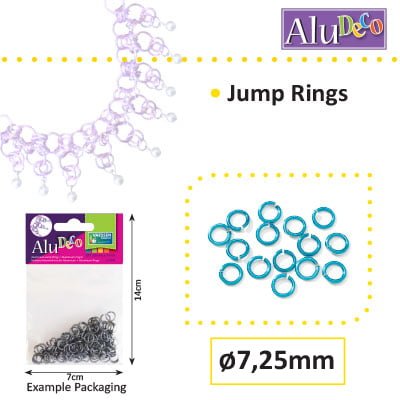 Alu Deco jump rings 7.25mm x150 turquoise
