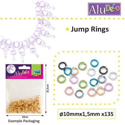 Alu Deco jump rings 10mm x135 assorted