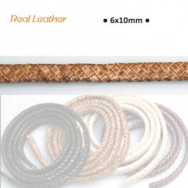 Real leather 6x10mm x 50cm brown oval braided