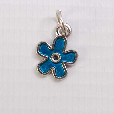 Bedel. verzilverd. bloem turquoise.  10 mm