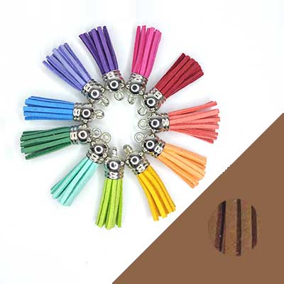 1x Mini kwastje bruin suedeleer 37mm