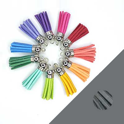 1x Mini kwastje grijs suedeleer 37mm